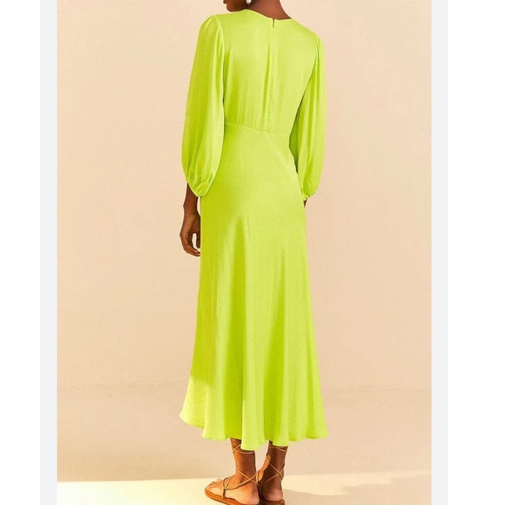 Farm Rio Womens Satin Circle Cut Out Viscose Midi Dress Size Large Lime - Picture 8 of 16